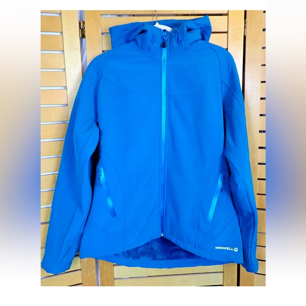 Merrell Women’s Aeroblock Jacket Soft Shell Hooded Blue Size Small Petite